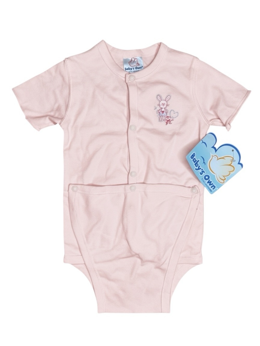 Pink Short-Sleeve Snap One-Piece Bodysuit with Bunny Detail